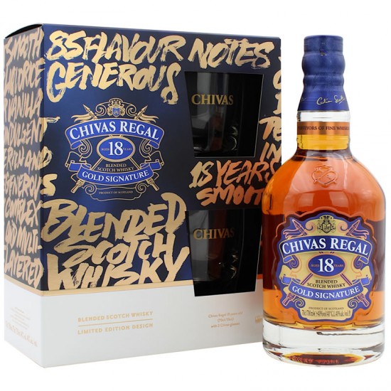 Chivas Regal Gold Signature 18 Ani Box 2 Glasses Gift 0.7l
